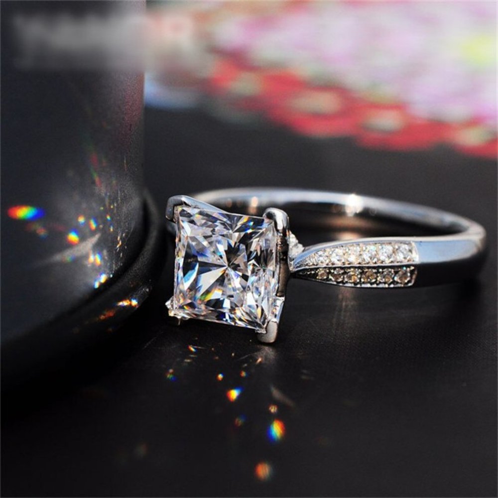 2Ct Princess Cut Half Sizes VVS 925 Silver Engagement Ring - Picture 10 of 15